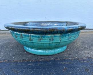 Large Blue Glazed Pottery Planter - 19"D	