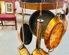  6PCS COPPER COOKWARE & HANGING KITCHEN RACK