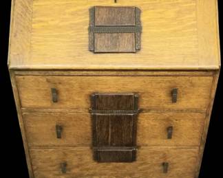 Antique Oak Drop Front Secretary Desk