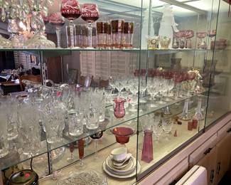 Cranberry, crystal, biscuit jar