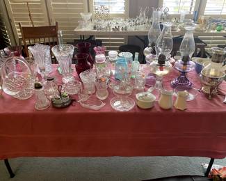 lamps, glass pitchers