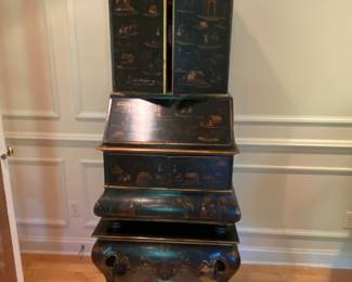 Fabulous demure chinoiserie secretary desk w/ matching stand