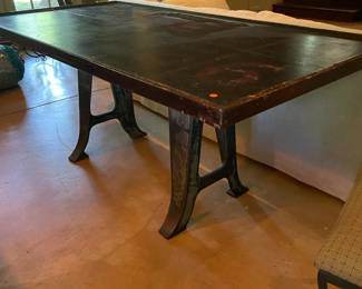 Great Painted Wood Top Dining Table with Industrial Base