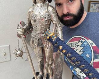 West German Large 20” Tall Sterling Silver Knight in Full Armor