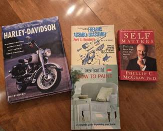 Literature- "The Ultimate Harley Davidson", "House Beautiful How to Paint", "The Gun Digest Book of Firearms /Assembly/ Disassembly", "Self Matters")