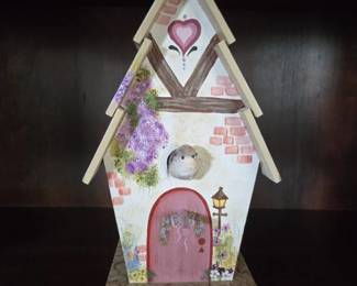 Painted Wooden Cottage Birdhouse