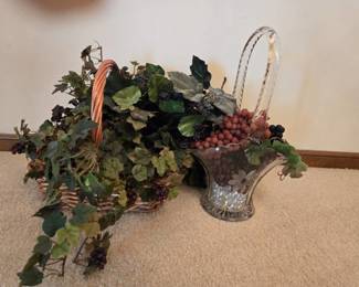 Grape Vine Basket Decor, Grapes in a Glass Floral Basket