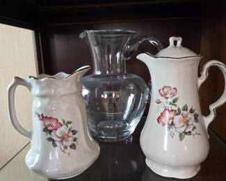 Ceramic Floral Pitcher, Ceramic Floral Teapot, Glass Pitcher