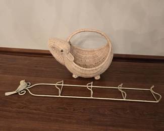 Decorative Metal Plate Rack and Woven Swan Basket