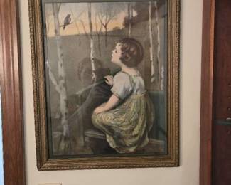 Vintage 1920s Lithograph "Spring Song" by Simon Gluck Lich Blind Girl Framed