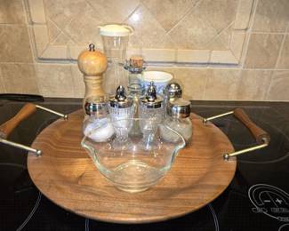 Wooden Serving Tray with Serving Vessels