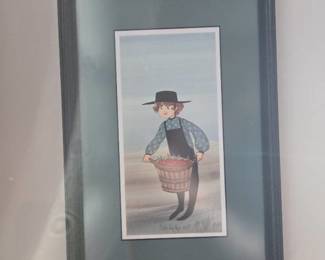 P Buckley Moss Print - Boy Holding Basket of Apples 14in x 9.5in