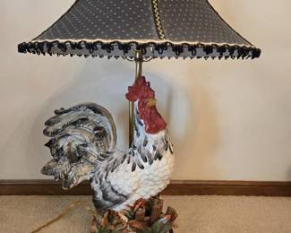Rooster Lamp with a White Polka Dot Lamp Shade