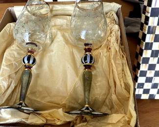 Mackenzie Childs "Blooming" pair of wine glasses-retired.