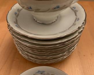 Vintage Blue Bell China Set -12 piece place setting with additional serving pieces