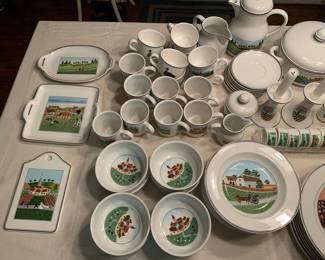 Villeroy and Boch Naif dining set with different patterns and serving/decor pieces