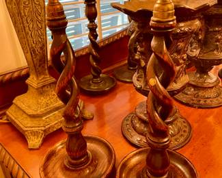 Eleven Barley Twist Wood Candle Sticks $20 Each. 