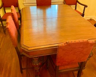 Dining Room Table and Six Barley Twist Rust Color Chairs  $500