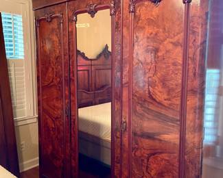 Gorgeous Burled Wood  Large Armoire with lots of Storage $500. 82” H 72” W x 23” D. Comes Apart in Six Places