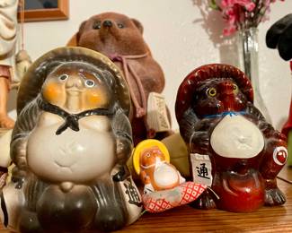 Japanese Tanuki Ceramic Raccoon Dog Shigaraki ware Statue Vintage Pottery Japan