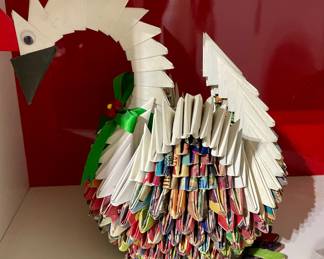 Folk Art Origami Folded Paper Art Sculpture 