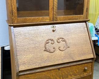 Oak Drop Front Secretary Desk, 2 Piece Desk Hutch