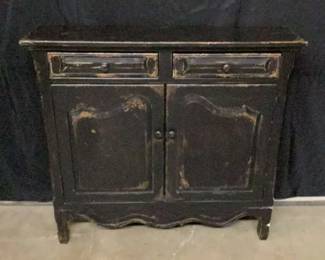 Black Distressed Narrow Cabinet with Adjustable Shelf