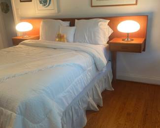 Midcentury Modern Queen Floating Headboard $3500.00 Laurel Mushroom Table Lamps $475/ea.