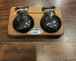 Vintage Ludwig 1960s Concert Castanets Catalin Bakelite on Rosewood Block