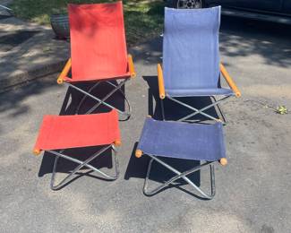 Mid Century Modern NY Folding Lounge Rocking Chair and Ottoman by Takeshi Nii, Japan