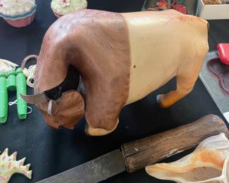 Vintage Leather Bull Statue