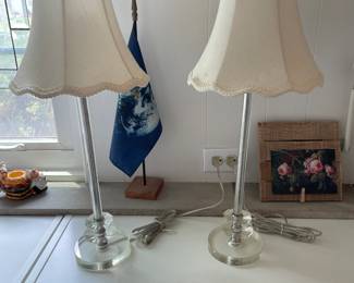 MCM Regency / Art Deco Glass Boudoir Nightstand Lamps