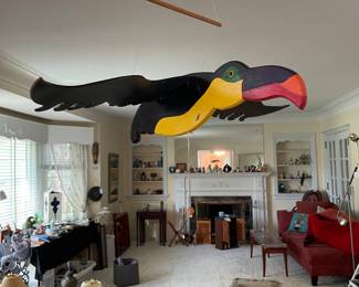 Hand-Painted Wood Mobile of Toucan with Flapping Wings