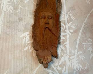Vintage Hand Carved Wood Bark Old Man Tree Spirit Wall Art