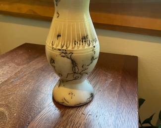 Navajo Horse Hair Vase Pottery Carved & Signed by Artist