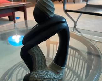 Carved Sculpture Male/Female Kneeling Black Gray Stone Art Carving