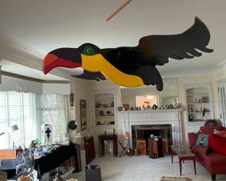 Hand-Painted Wood Mobile of Toucan with Flapping Wings