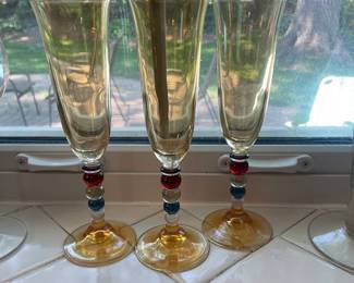 Vintage Amber Crystal Champagne Stemware - Set of 3-