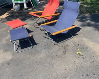 Mid Century Modern NY Folding Lounge Rocking Chair and Ottoman by Takeshi Nii, Japan