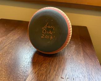 Native American Navajo Dine Made Clay Vase, Artist Signed C. Sam, 2017, Etched