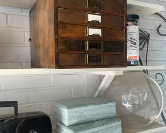 Vintage Wood 6 Drawer Tabletop Desk Cabinet