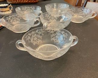 Fostoria Buttercup 2 Handled Etched Bowls - Set of 7 -