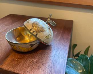 Cloisonne Brass & Enamel Apple Shape Trinket Box Lidded