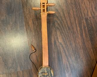 Vintage Wooden Fingerboard Sanxian Chinese Three String Lute Shamisen