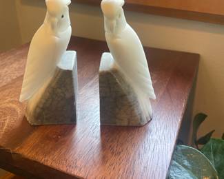 Pair of Marble Parrot Bookends Inscribed