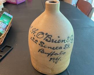 H. W. O'Brien, Buffalo, New York Stoneware Merchant Script Jug *Has a crack*