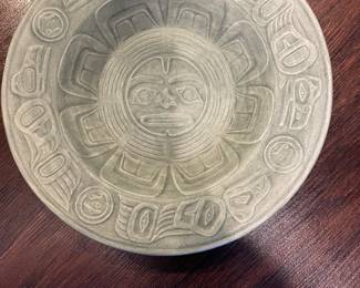 “Raven Light” Haisla First Nations Green Pottery Bowl~Lyle Wilson UBC Museum