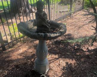 Concrete Bird Bath and Detached Outdoor Child Statue Fountain