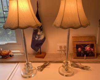 MCM Regency / Art Deco Glass Boudoir Nightstand Lamps