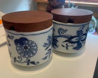 Vintage Blue Danube Jam Jars with Teak Lid - Set of 2 -